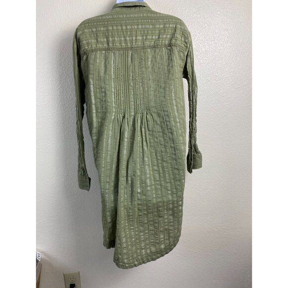 Anthropologie Green Pintuck Shirt Dress Button Up Long Sleeve Women size Small - Picture 3 of 16